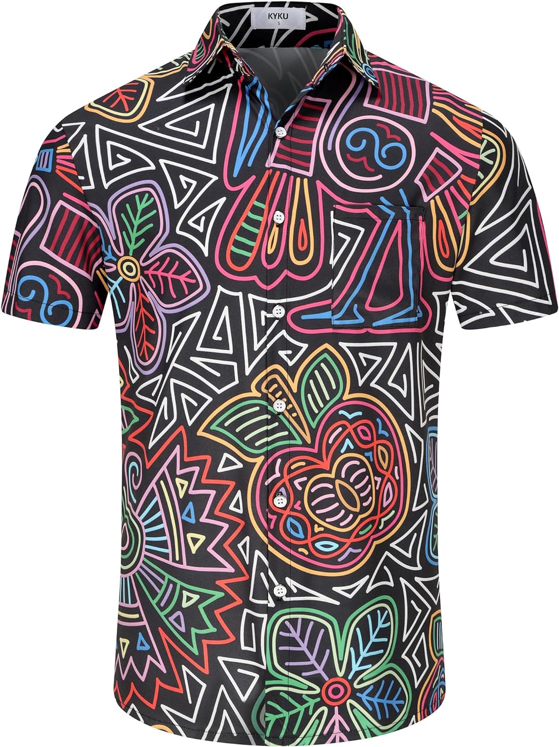 KYKU Aztec Tribal Ethnic Men's Resort Hawaiian 3D Printed Shirt - Vibrant Summer Style for Outdoor Vacation