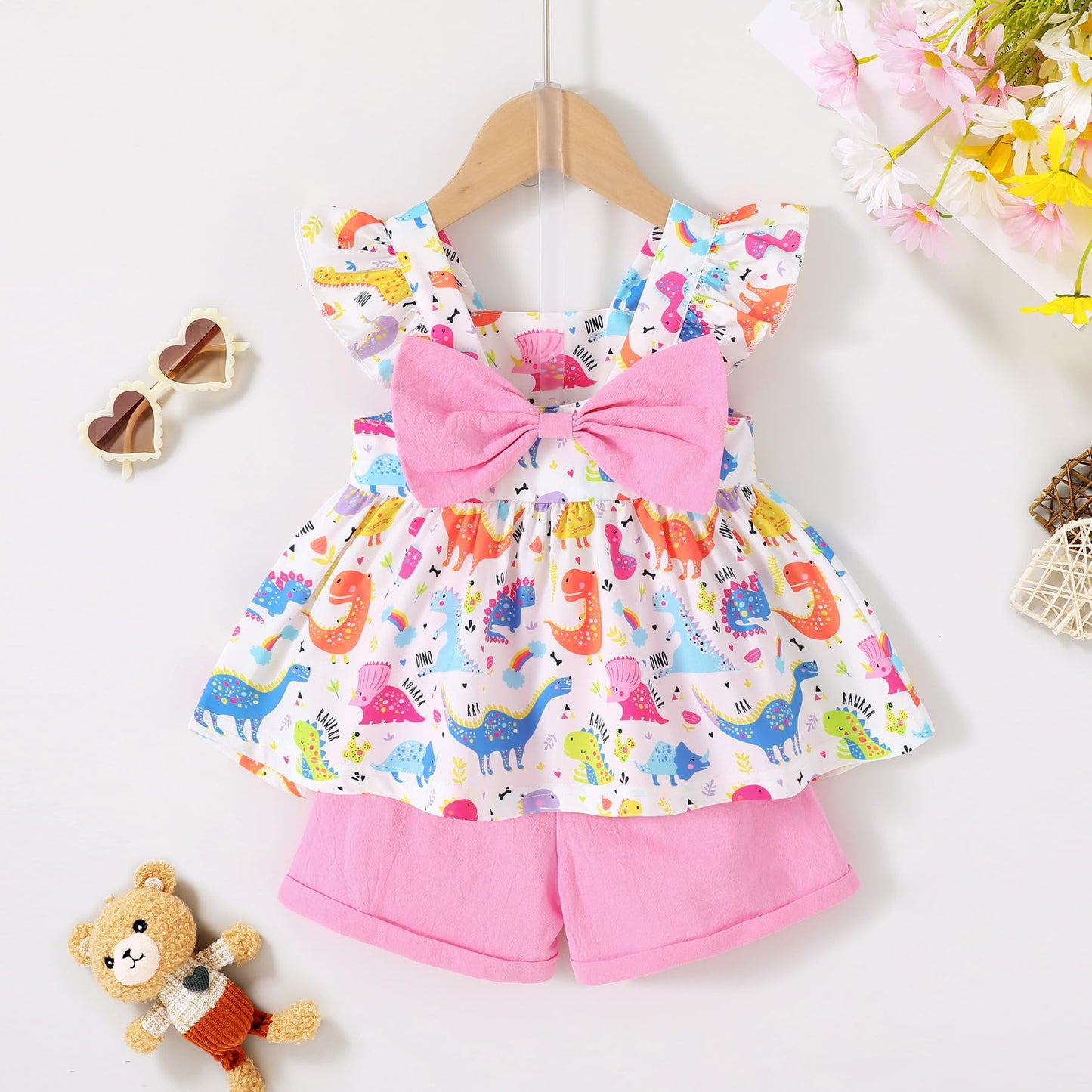 YOUNGER TREE Toddler Baby Girl Clothes Sleeveless Ruffle Bowknot Dress Top Shorts Set Summer Outfits for Little Kids Girls