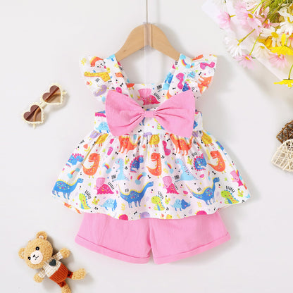 YOUNGER TREE Toddler Baby Girl Clothes Sleeveless Ruffle Bowknot Dress Top Shorts Set Summer Outfits for Little Kids Girls