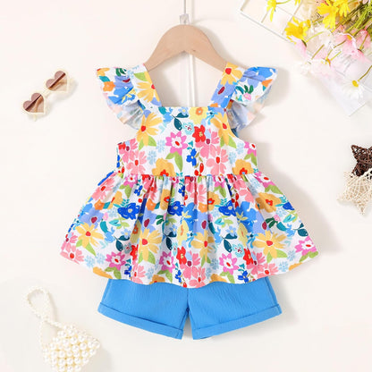 YOUNGER TREE Toddler Baby Girl Clothes Sleeveless Ruffle Bowknot Dress Top Shorts Set Summer Outfits for Little Kids Girls