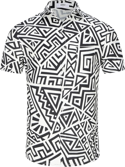 KYKU Aztec Tribal Ethnic Men's Resort Hawaiian 3D Printed Shirt - Vibrant Summer Style for Outdoor Vacation