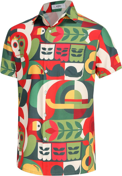 KYKU Aztec Tribal Ethnic Men's Resort Hawaiian 3D Printed Shirt - Vibrant Summer Style for Outdoor Vacation