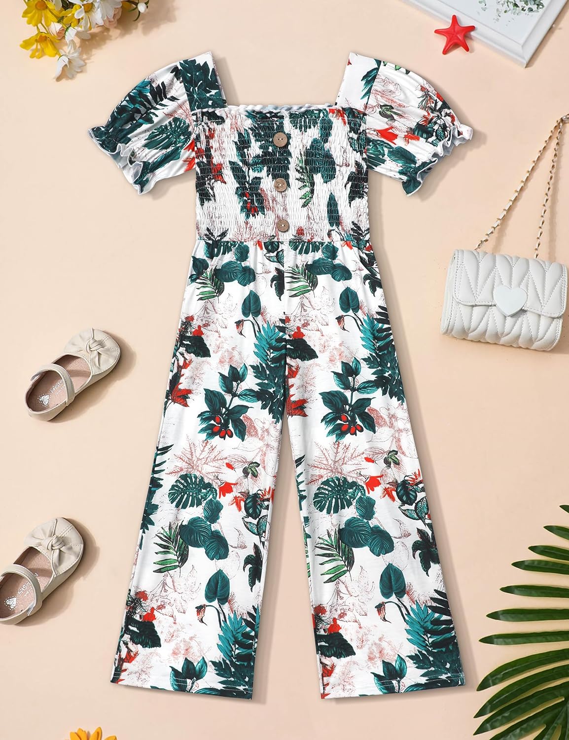 Girly Chic: Girls' Flutter Sleeve Jumpsuit Romper with Adjustable Waist