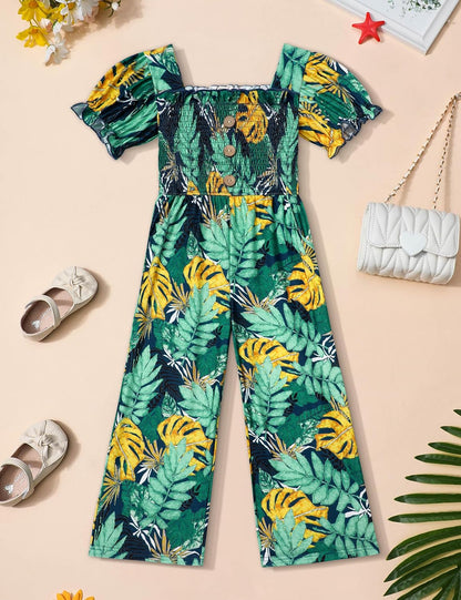 Girly Chic: Girls' Flutter Sleeve Jumpsuit Romper with Adjustable Waist