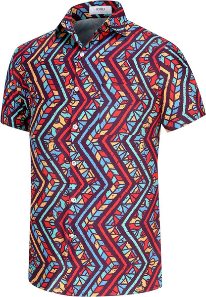 KYKU Aztec Tribal Ethnic Men's Resort Hawaiian 3D Printed Shirt - Vibrant Summer Style for Outdoor Vacation