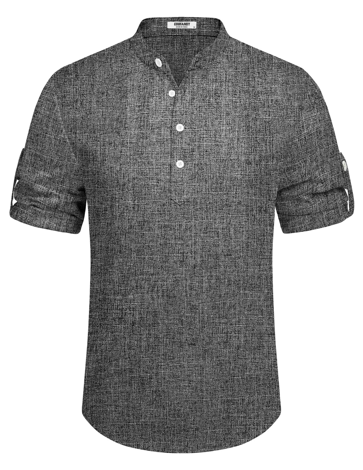 COOFANDY Men's Casual Henley Shirt Short Sleeve Band Collar Linen Shirt Summer Beach Hippie T-Shirts