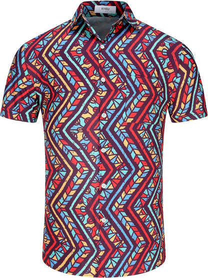 KYKU Aztec Tribal Ethnic Men's Resort Hawaiian 3D Printed Shirt - Vibrant Summer Style for Outdoor Vacation