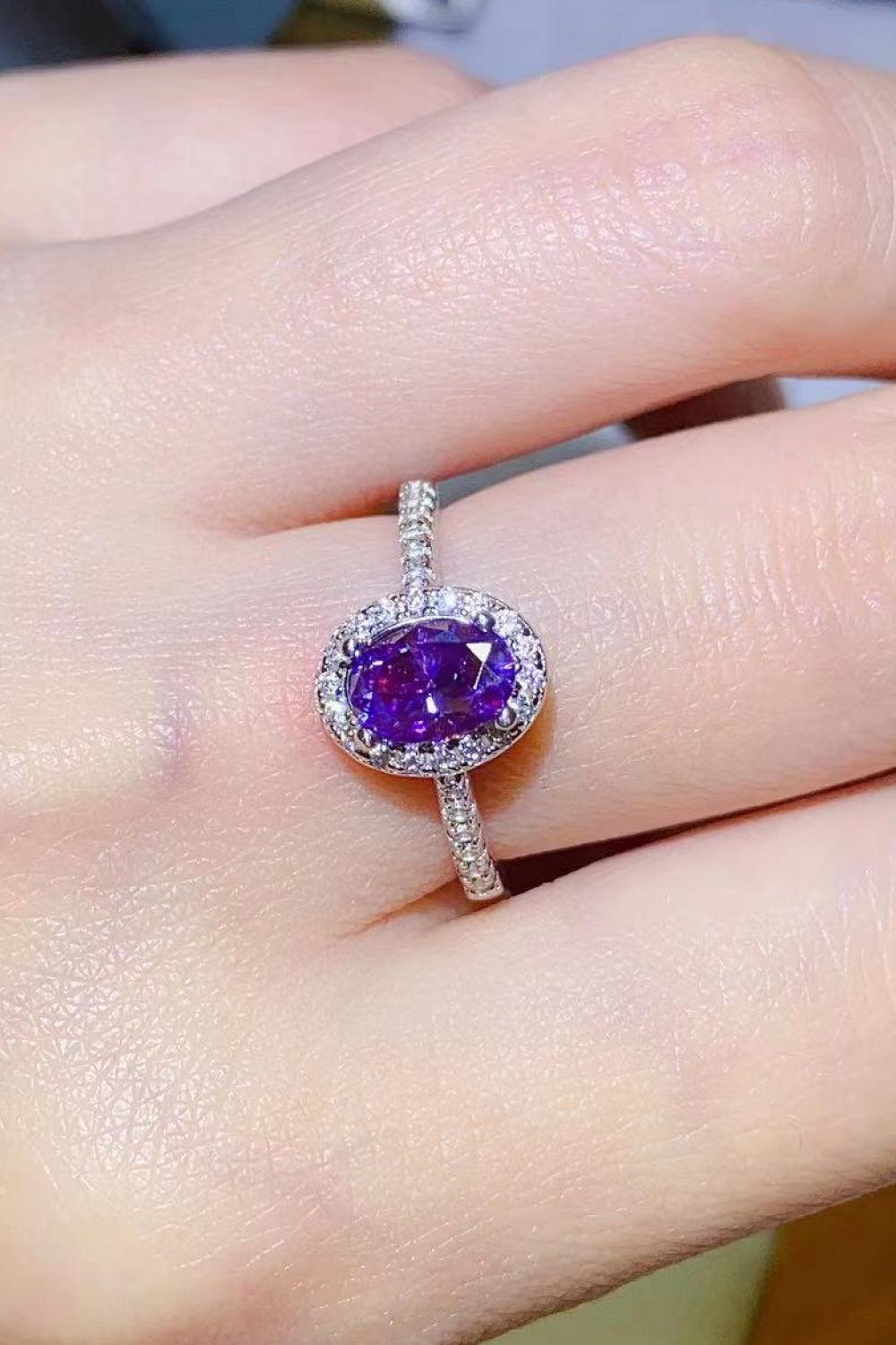 925 Sterling Silver 1 Carat Purple Moissanite Ring - KevRow5760