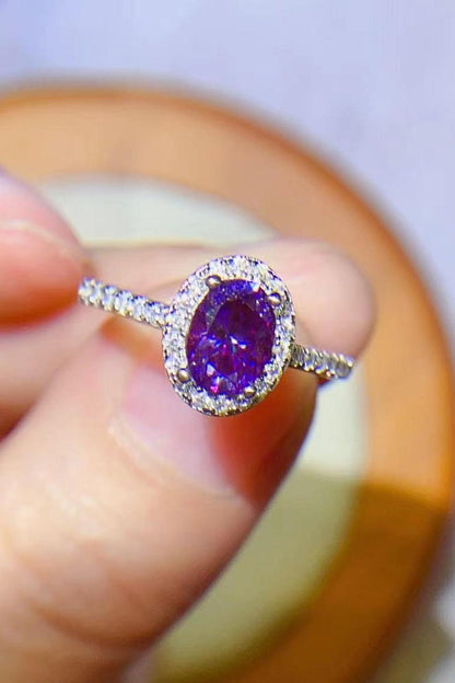 925 Sterling Silver 1 Carat Purple Moissanite Ring - KevRow5760