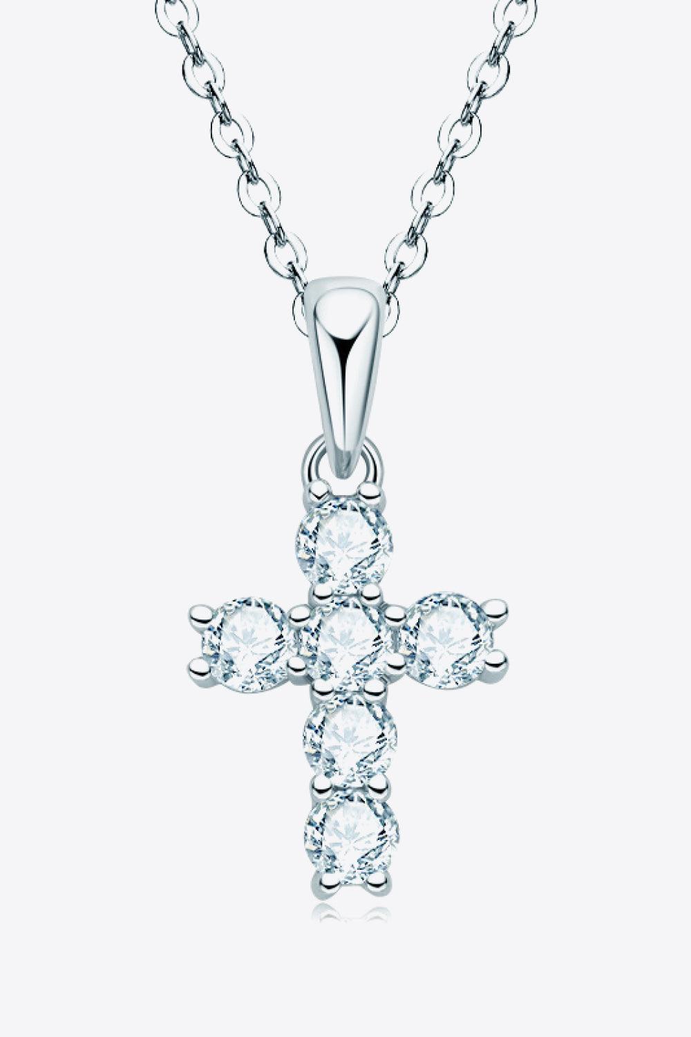 925 Sterling Silver Cross Moissanite Pendant Necklace - KevRow5760