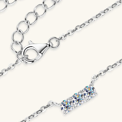 925 Sterling Silver Inlaid Moissanite Bar Necklace - KevRow5760