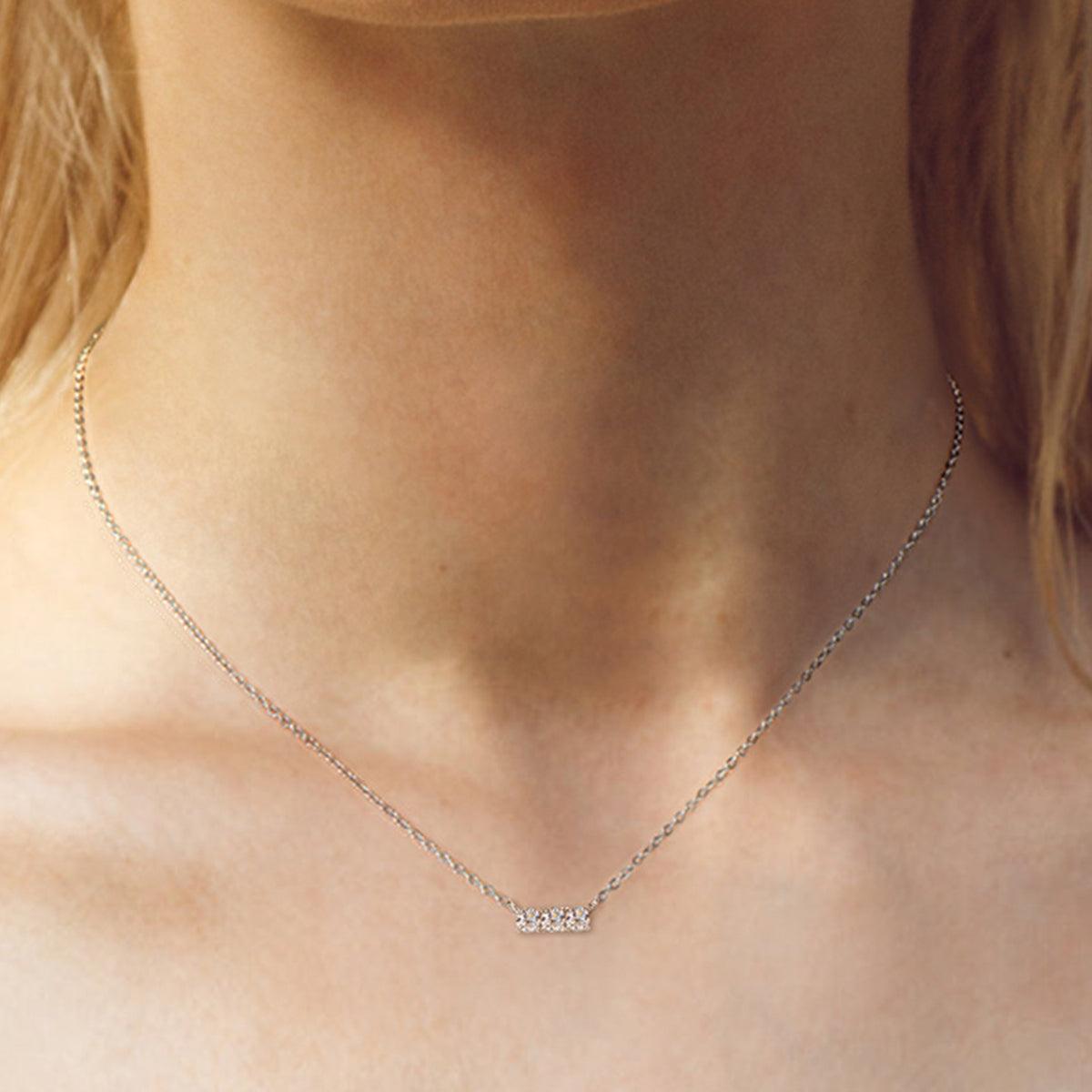 925 Sterling Silver Inlaid Moissanite Bar Necklace - KevRow5760