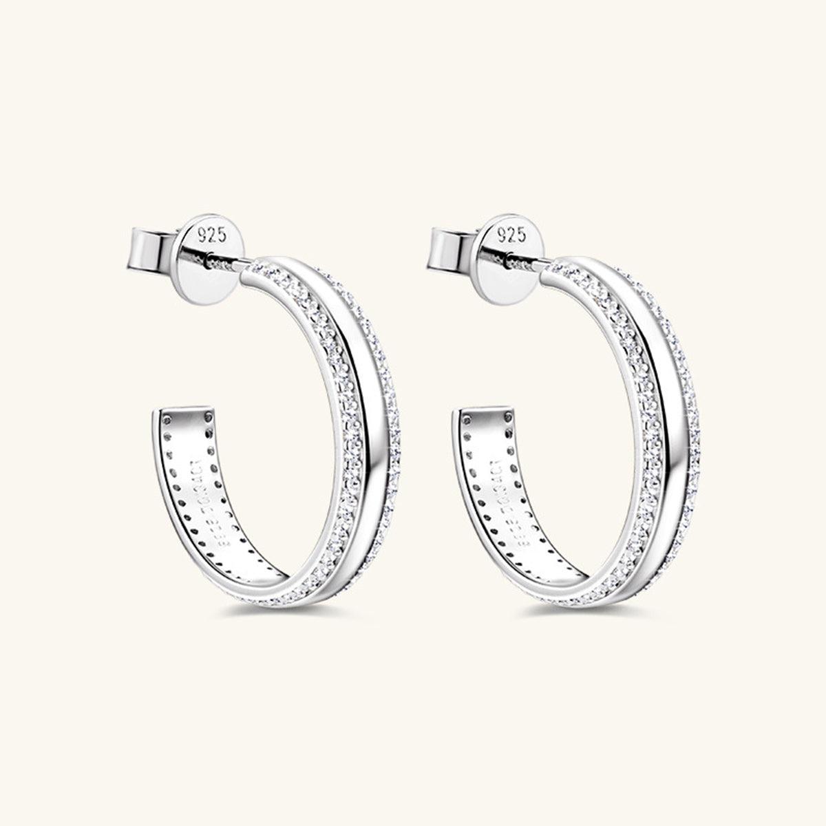 925 Sterling Silver Inlaid Moissanite C-Hoop Earrings - KevRow5760