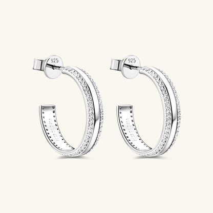 925 Sterling Silver Inlaid Moissanite C-Hoop Earrings - KevRow5760