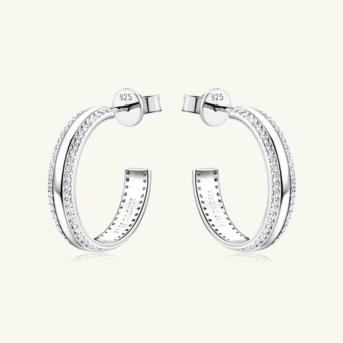 925 Sterling Silver Inlaid Moissanite C-Hoop Earrings - KevRow5760