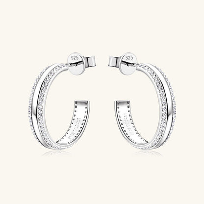 925 Sterling Silver Inlaid Moissanite C-Hoop Earrings - KevRow5760