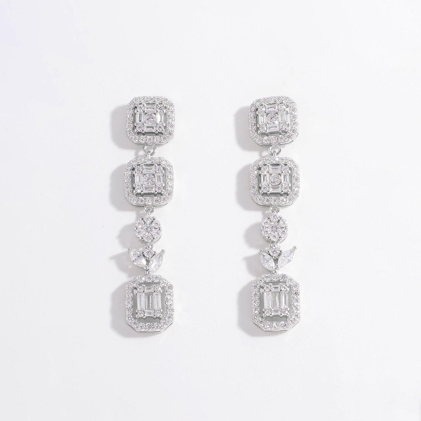 925 Sterling Silver Inlaid Zircon Geometric Dangle Earrings - KevRow5760