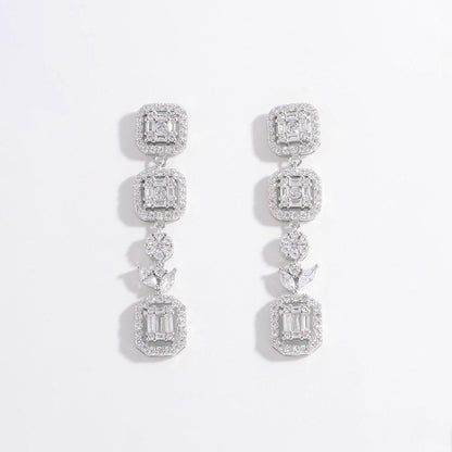 925 Sterling Silver Inlaid Zircon Geometric Dangle Earrings - KevRow5760