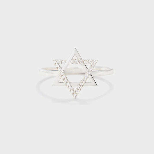 925 Sterling Silver Inlaid Zircon Hexagram Ring - KevRow5760