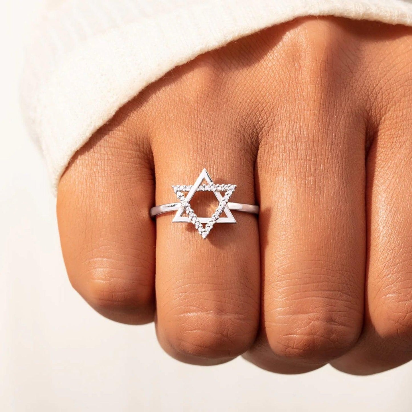 925 Sterling Silver Inlaid Zircon Hexagram Ring - KevRow5760