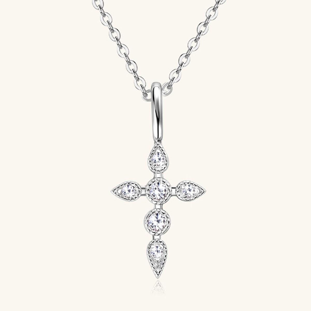 925 Sterling Silver Moissanite Cross Pendant Necklace - KevRow5760