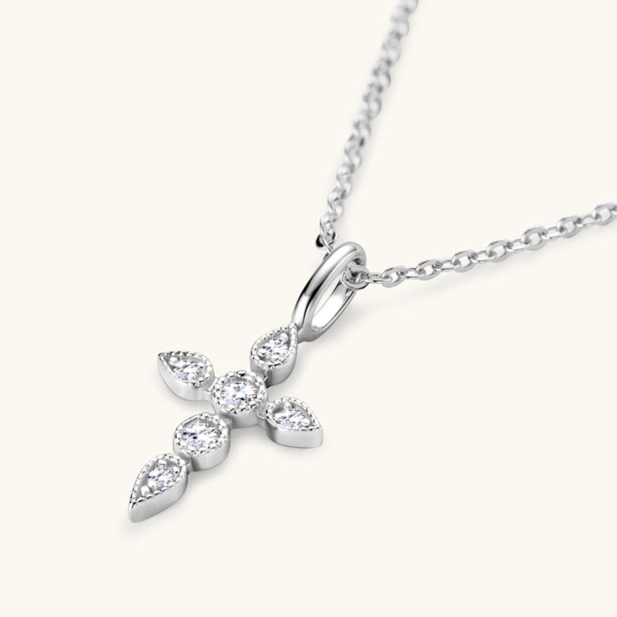 925 Sterling Silver Moissanite Cross Pendant Necklace - KevRow5760