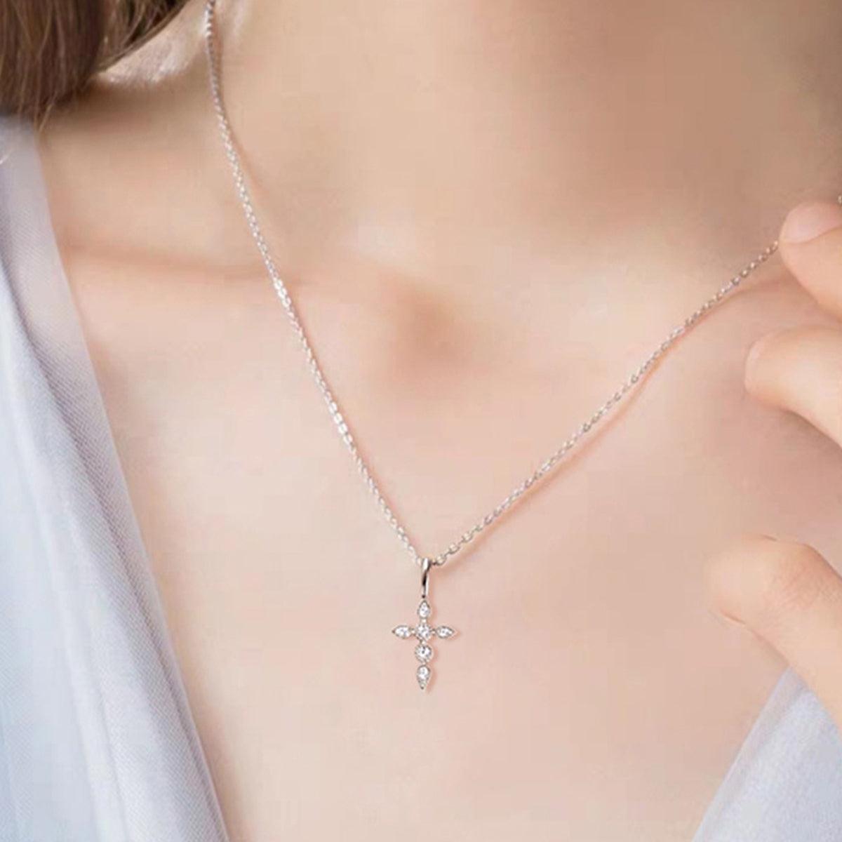 925 Sterling Silver Moissanite Cross Pendant Necklace - KevRow5760