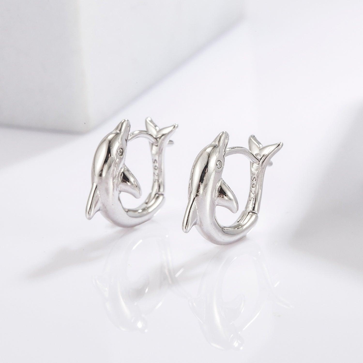 925 Sterling Silver Zircon Dolphin Earrings - KevRow5760