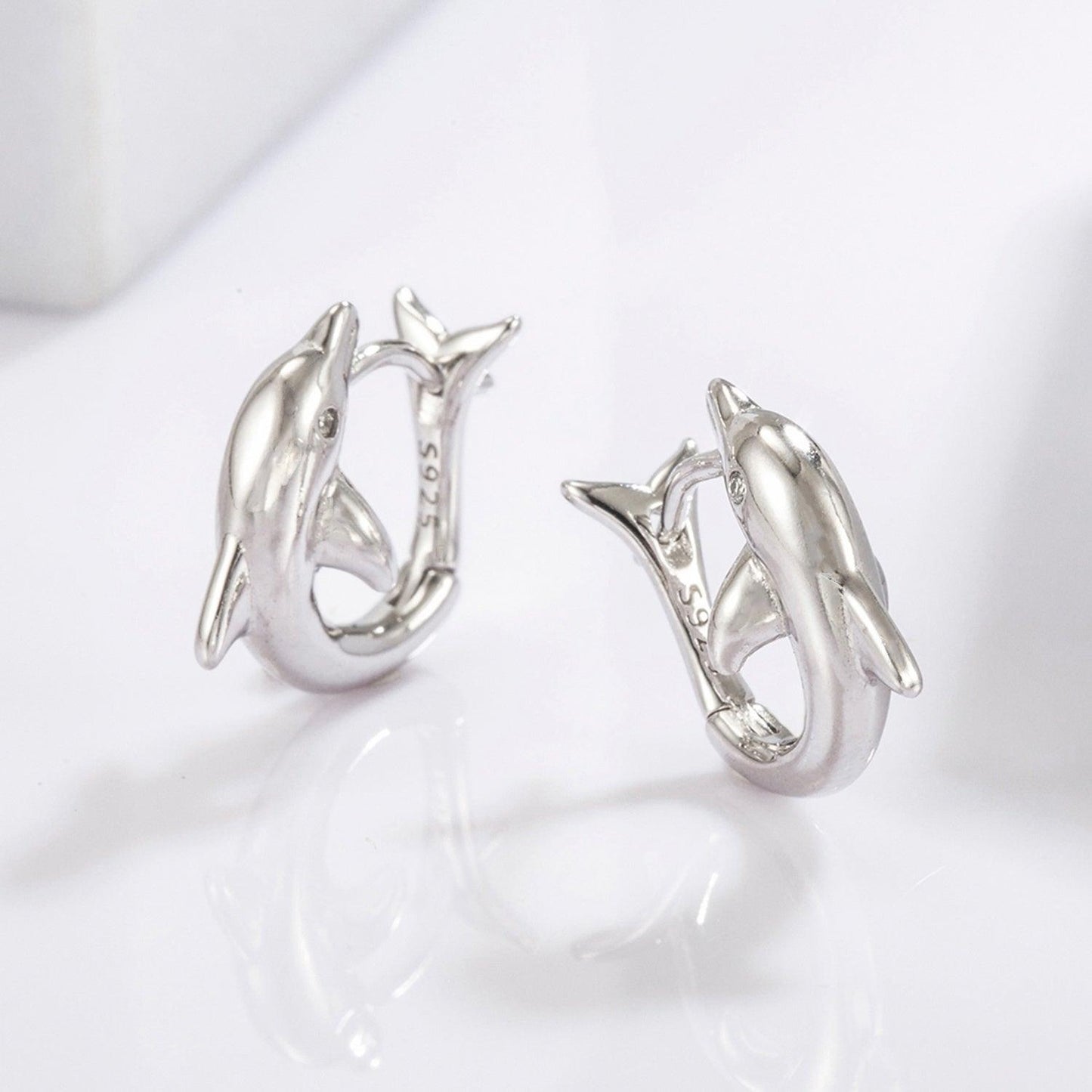 925 Sterling Silver Zircon Dolphin Earrings - KevRow5760