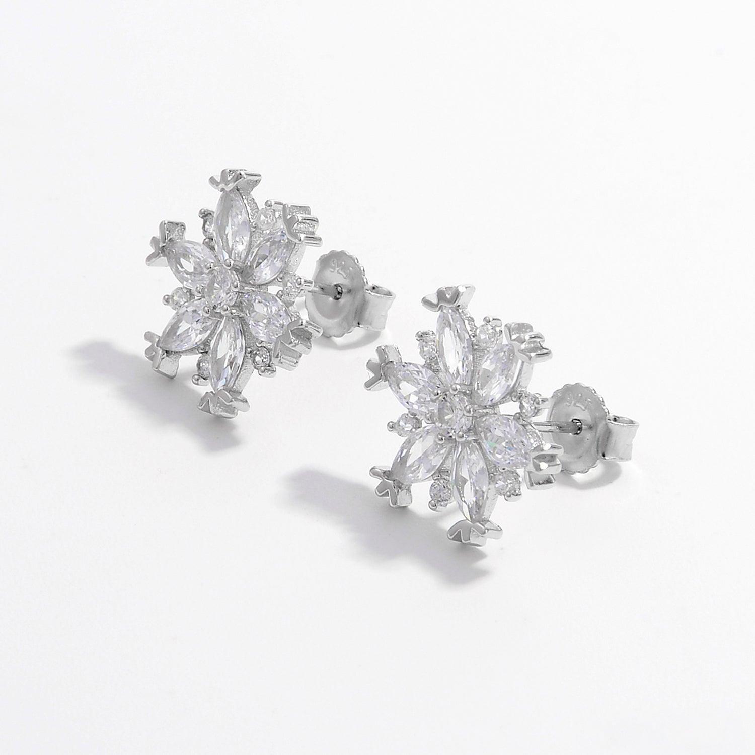 925 Sterling Silver Zircon Snowflake Earrings - KevRow5760