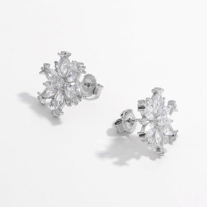 925 Sterling Silver Zircon Snowflake Earrings - KevRow5760