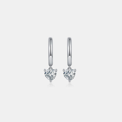 Elegant 1 Carat Moissanite Heart Sterling Silver Earrings