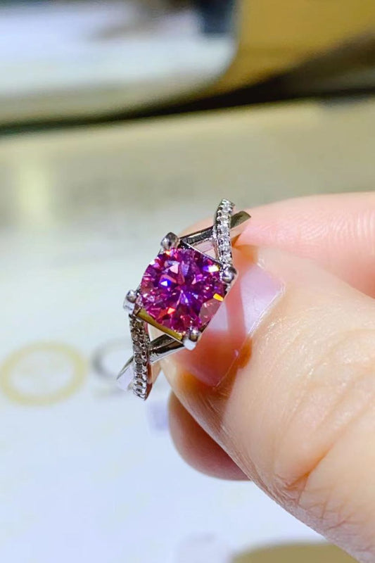 Elegant Purple Moissanite and Sterling Silver Ring