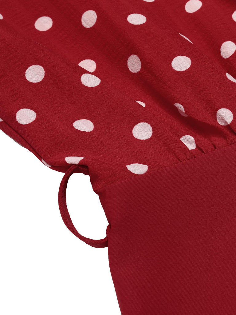 a red top with white polka dots on it