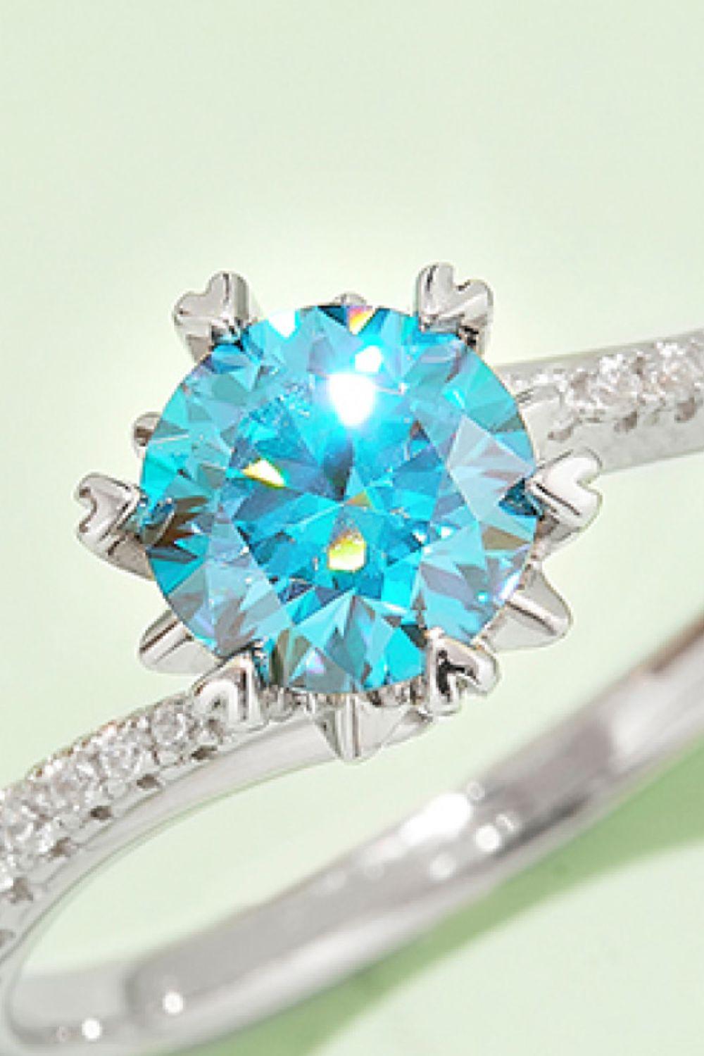 Stunning 1 Carat Moissanite 925 Sterling Silver Ring with Sparkling Blue Gemstone