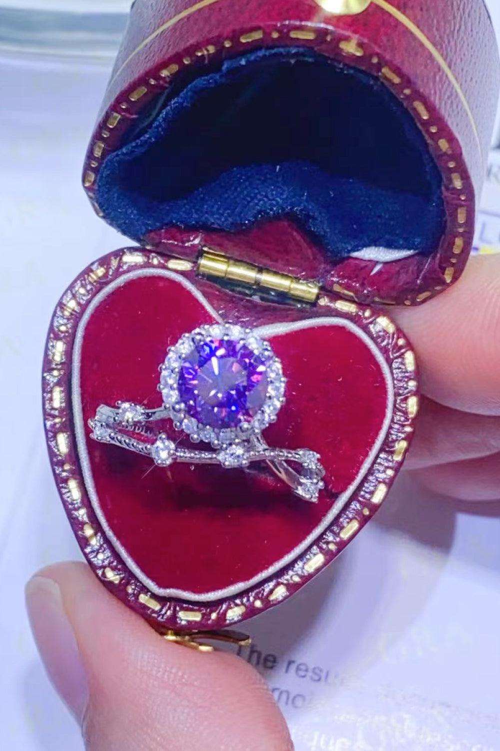 Stunning Moissanite Engagement Ring in Decorative Heart-Shaped Box