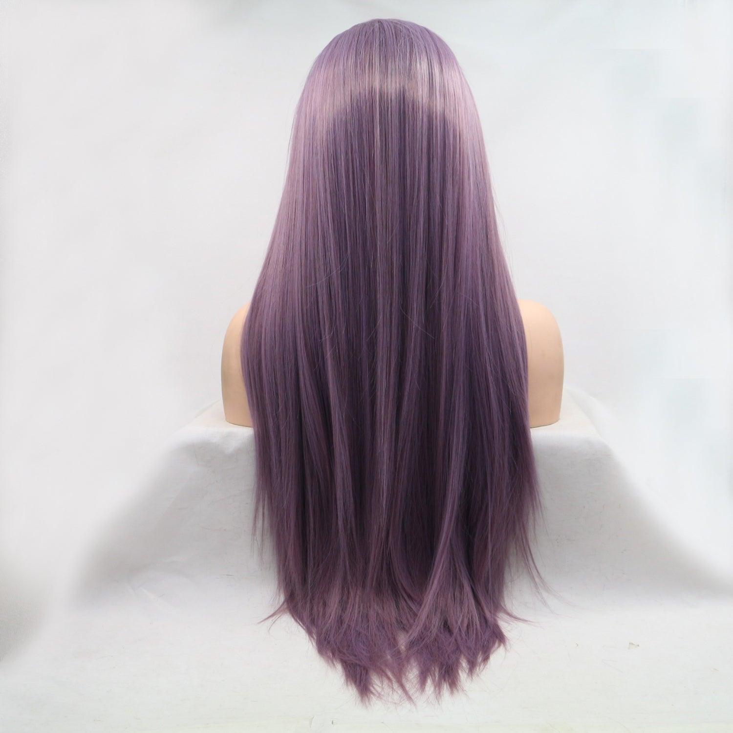 Long purple synthetic wig with 130% density and straight hairstyle