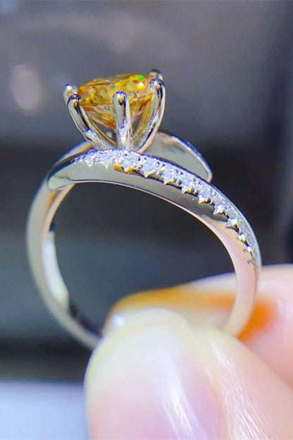 Elegant 1 Carat Moissanite 925 Sterling Silver Ring with stunning yellow gemstone and delicate diamond accents