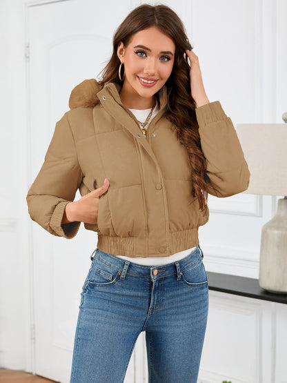 Pocketed Long Sleeve Cropped Hooded Winter Coat