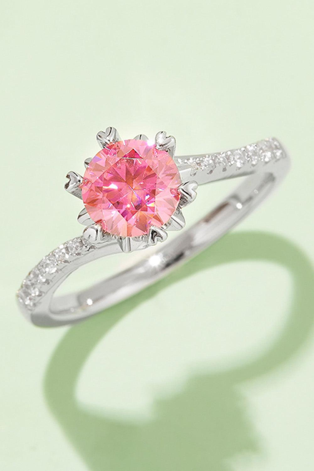 Stunning 1 Carat Moissanite 925 Sterling Silver Ring with Pink Center Stone and Sparkling Accents