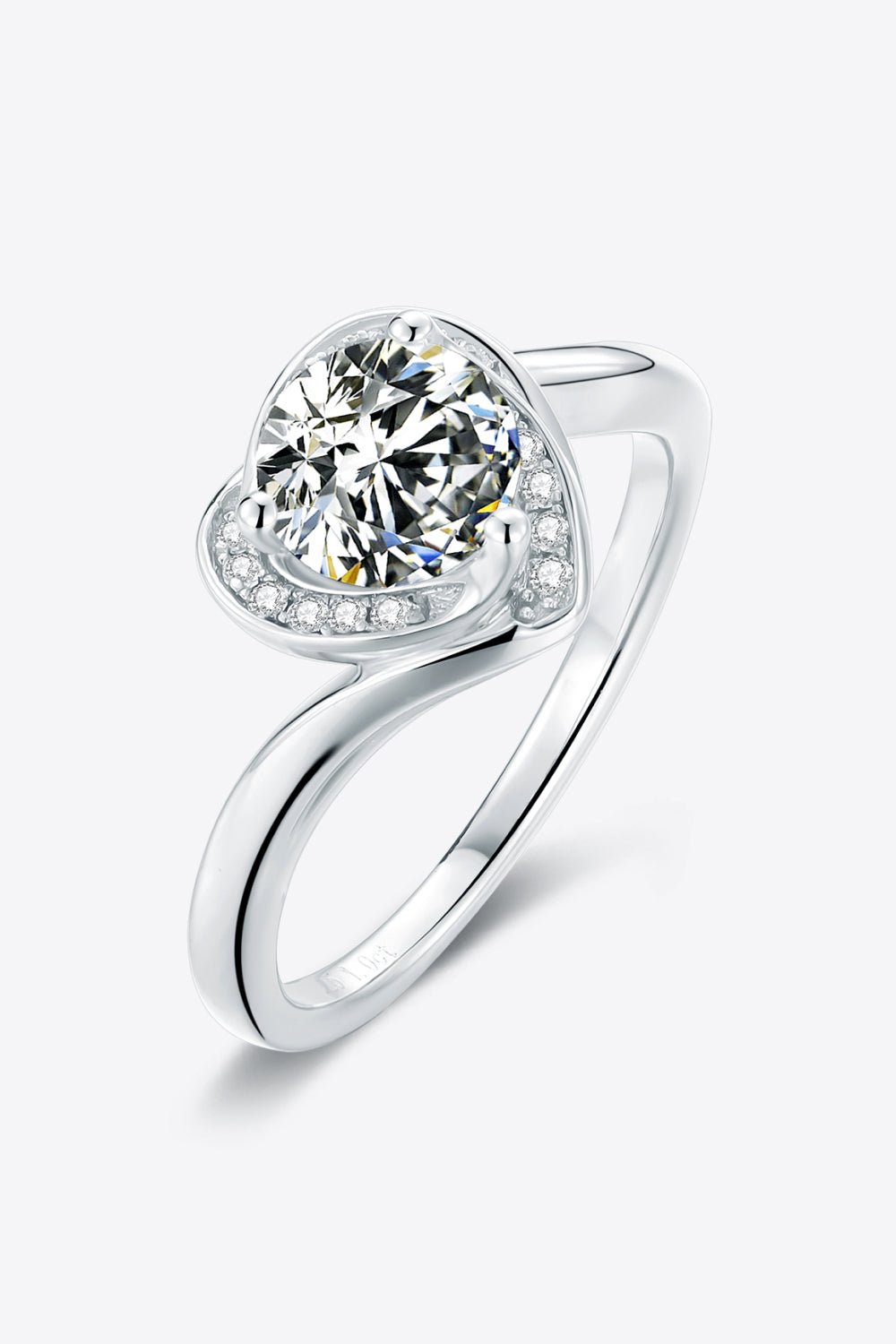 Elegant 1 Carat Moissanite Heart-Shaped Sterling Silver Ring with Sparkling Gems