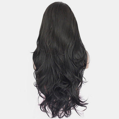 13*3" Lace Front Wavy Wig, Synthetic Long Black Hair with 130% Density