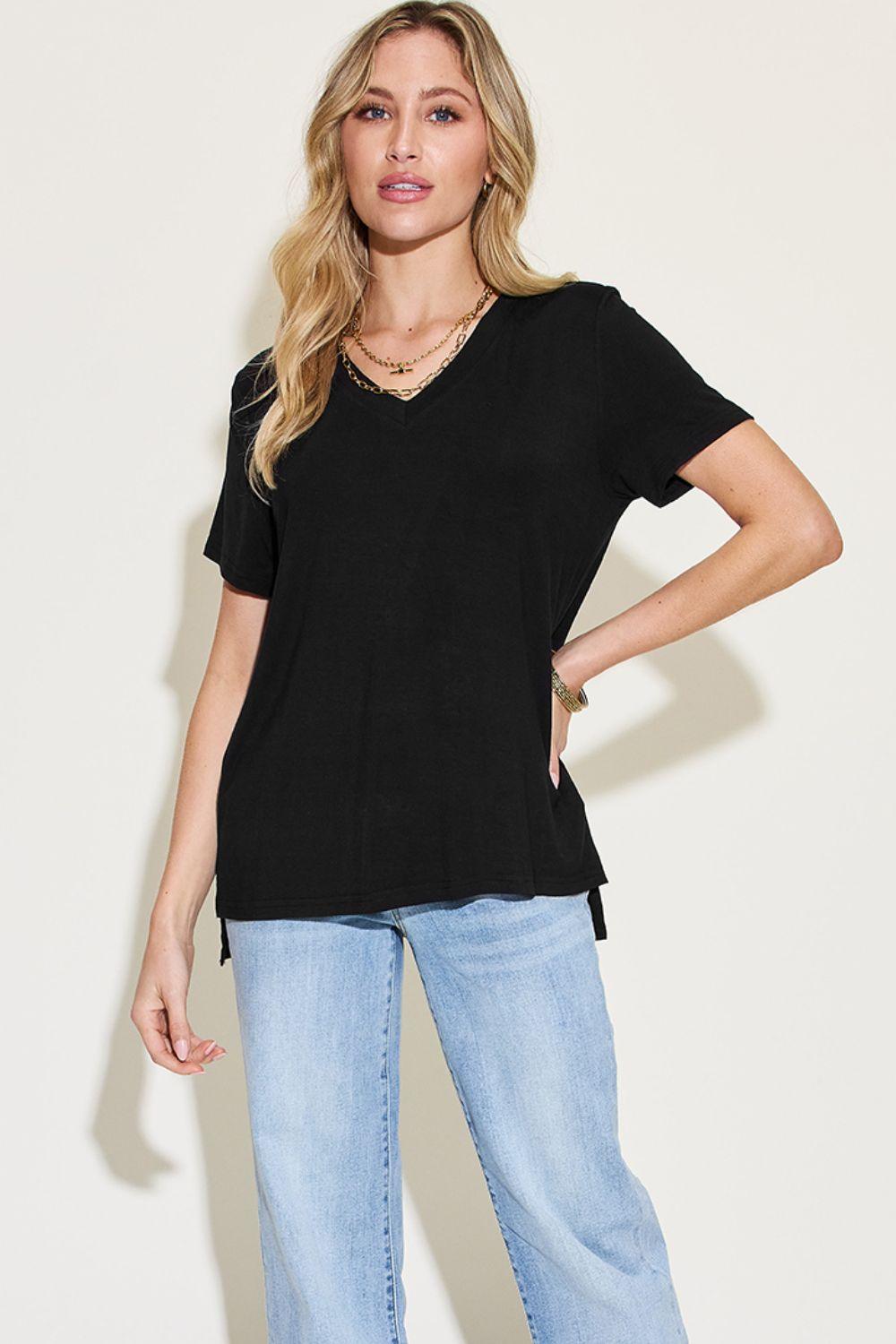 Basic Bae Full Size V-Neck High-Low T-Shirt - KevRow5760