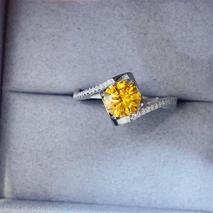 Stunning 1 Carat Moissanite Yellow Gemstone 925 Sterling Silver Ring