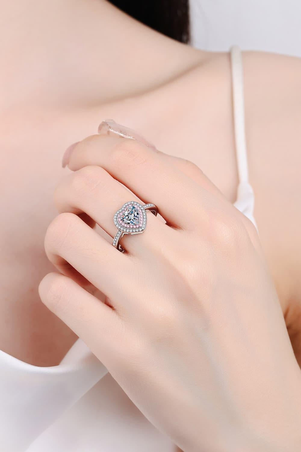 Sparkling Moissanite Heart Ring - Elegant Sterling Silver Jewelry on Female Hand