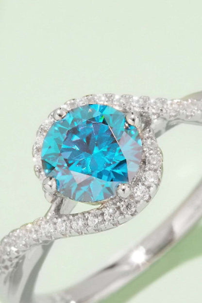 Elegant 1 Carat Teal Moissanite Sterling Silver Ring with Diamond Accents