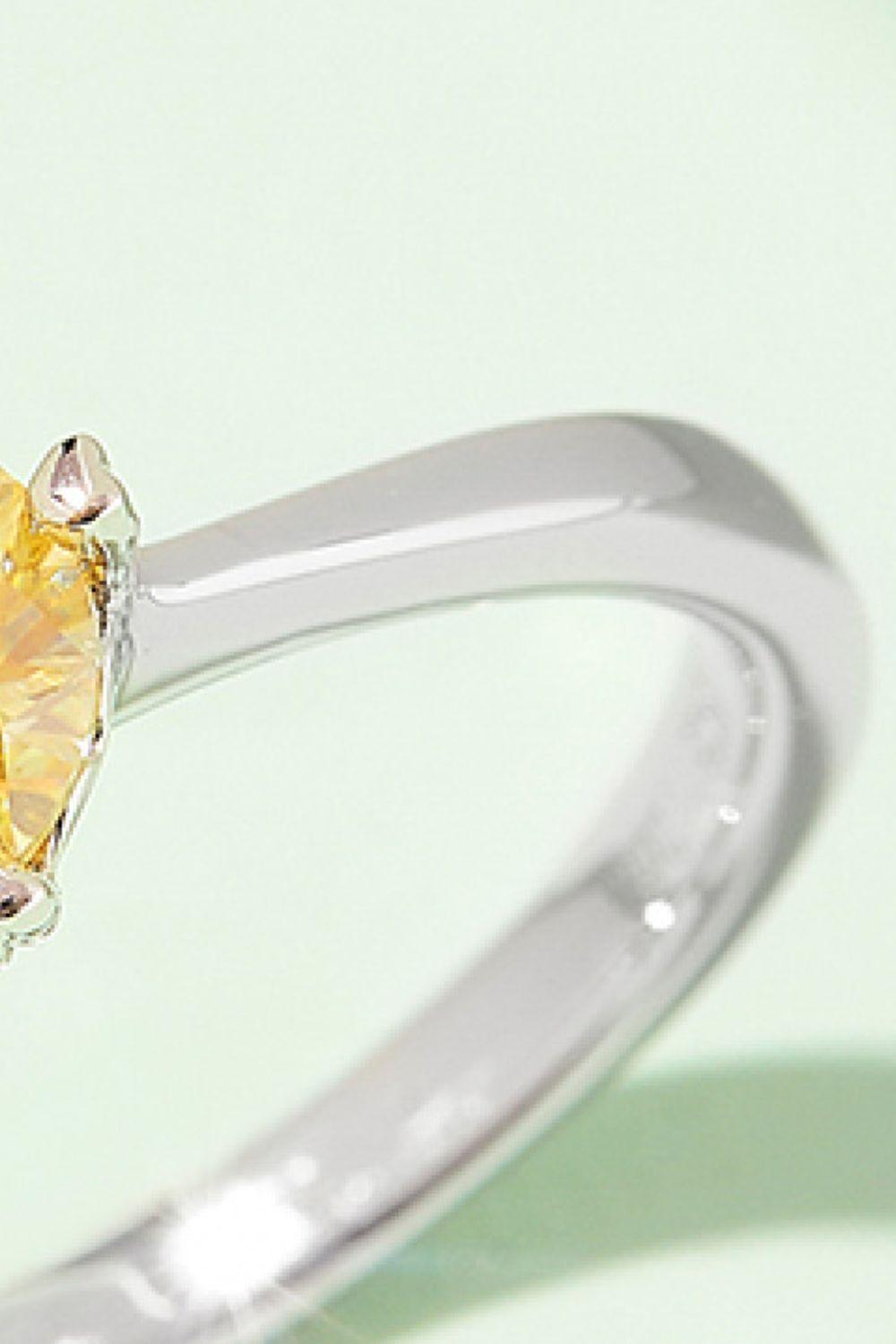 1 Carat Moissanite 925 Sterling Silver Solitaire Ring with Sparkling Yellow Gemstone