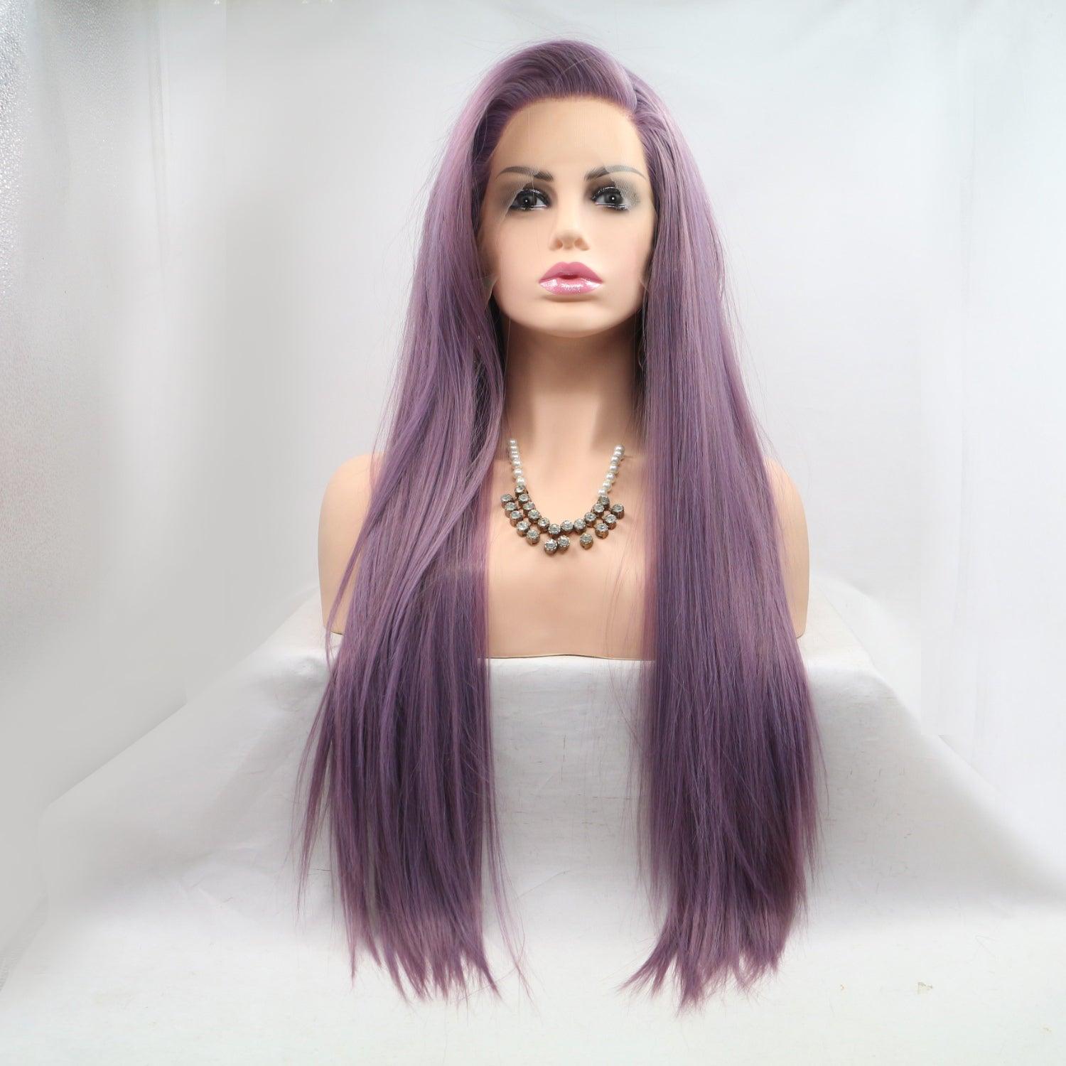 24" Long Straight Lavender Synthetic Wig with 13*3" Lace Front and 130% Density