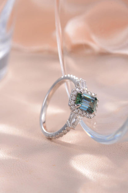 1 Carat Moissanite 925 Sterling Silver Ring with Sparkling Emerald-Cut Gemstone