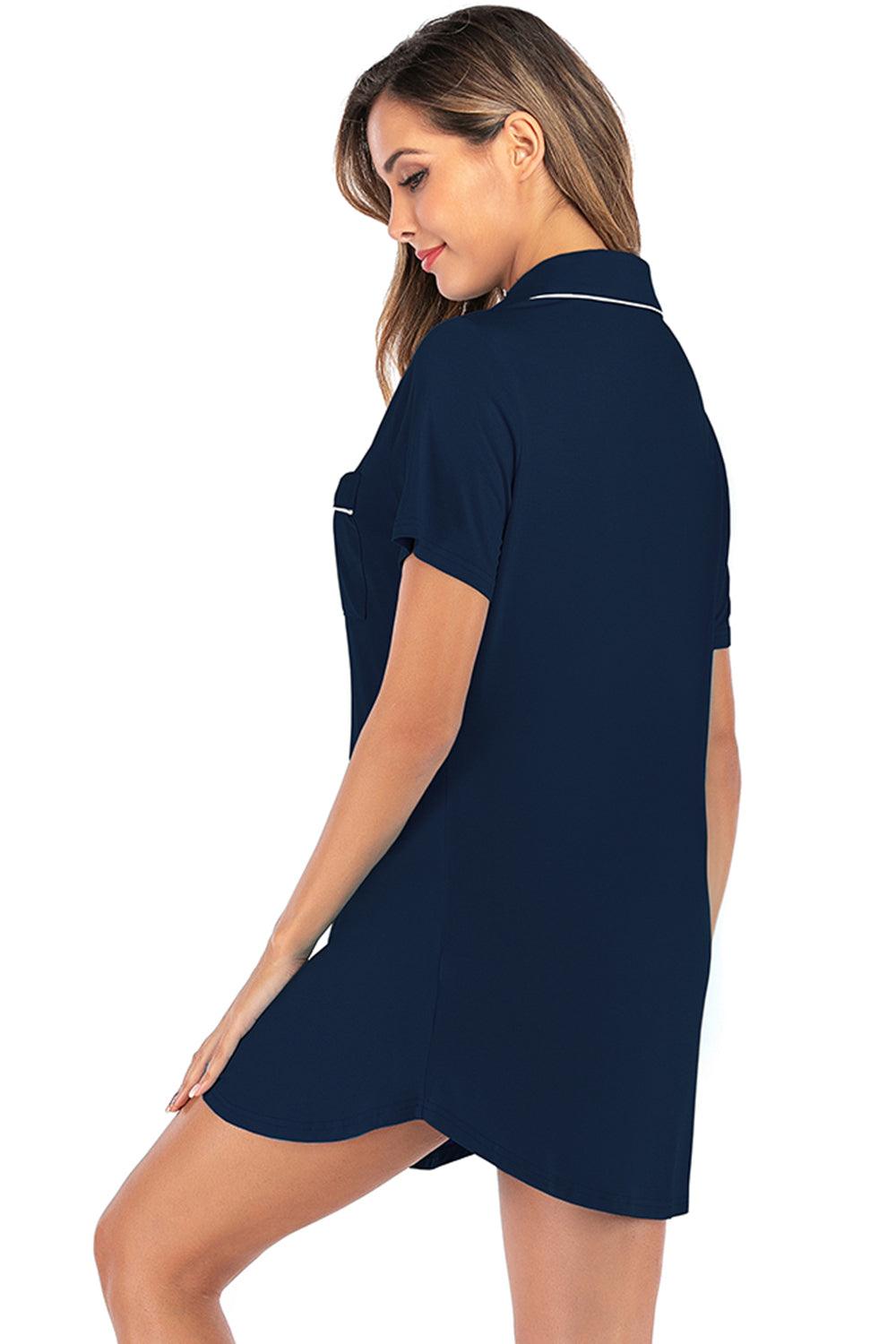 Contrast Piping Pocketed Short Sleeve Lounge Dress - KevRow5760